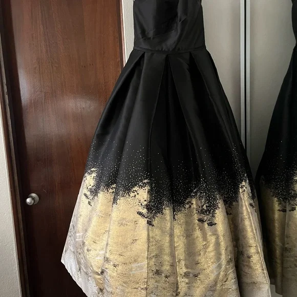 Terani Couture Black and Gold Pleated Tiered Dress - Picture 11 of 16